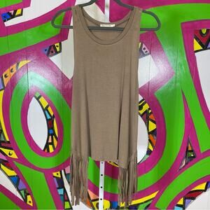 Heart & Hips, Tan Tank Top with Fringe at the hips. Size Large. Good used cond!